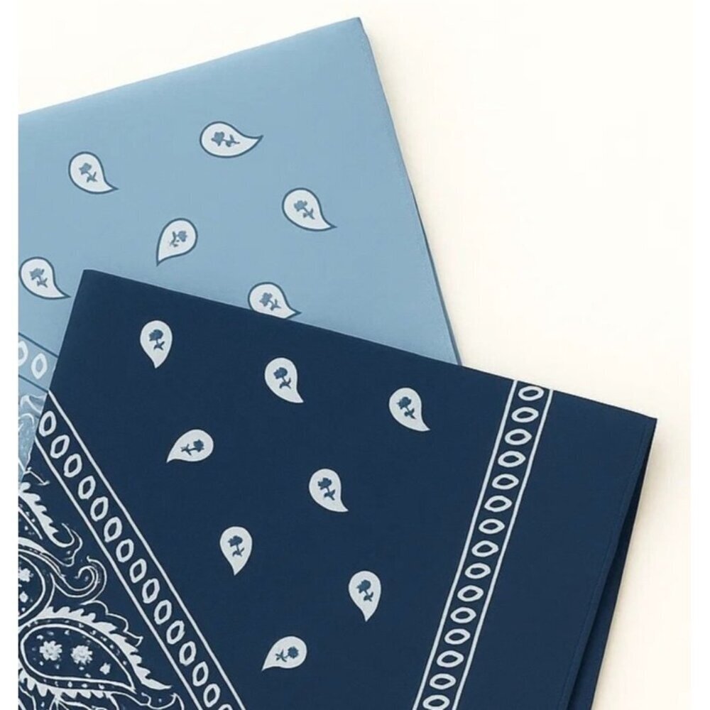 Navy Blue and Light Blue Colorful Bandanas 21x21 Inch Square Western Style Scarv